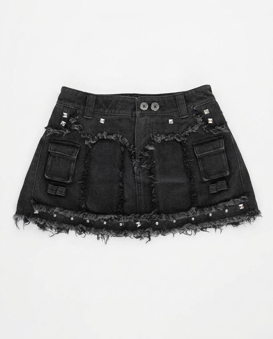 Studded Frayed Skirt
