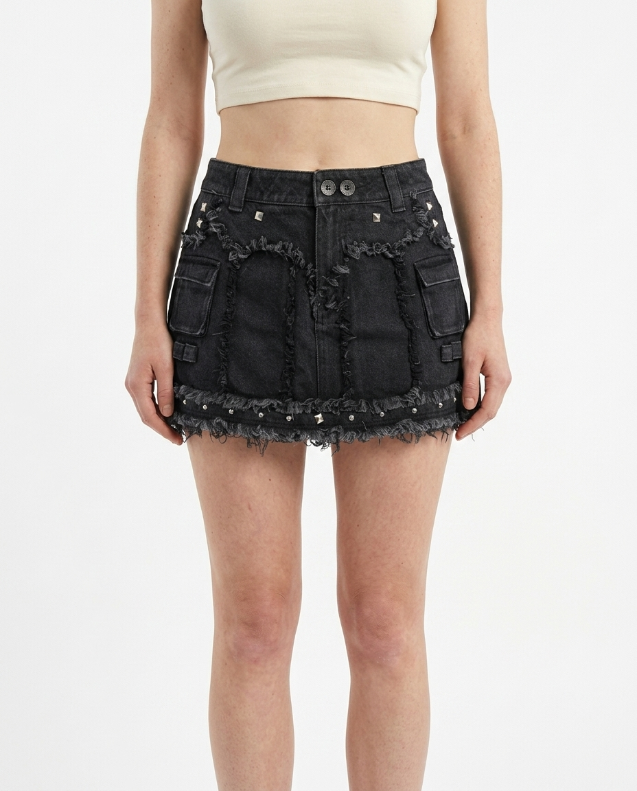 Studded Frayed Skirt