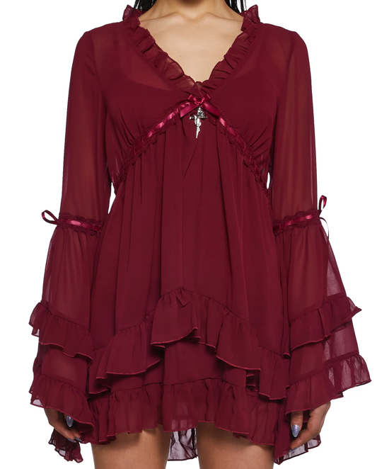 Merlot Ruffle Elbise - 1